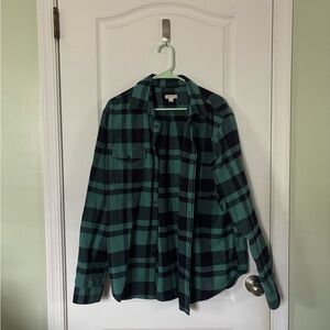 Merona Mens Teal and Navy Plaid Button Down Shirt